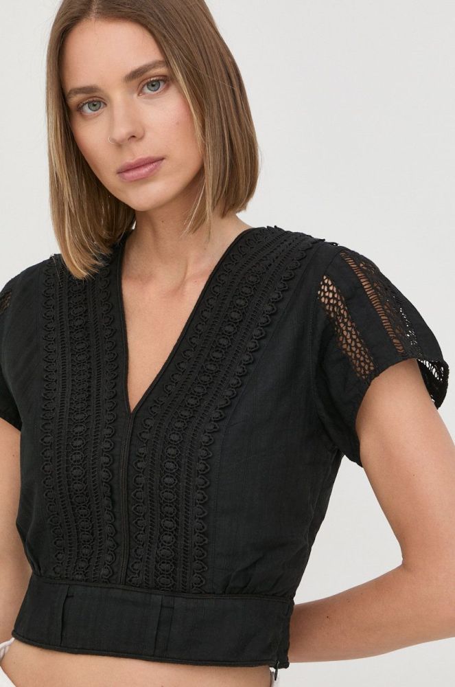 Бавовняна блузка The Kooples жіноча колір чорний однотонна
