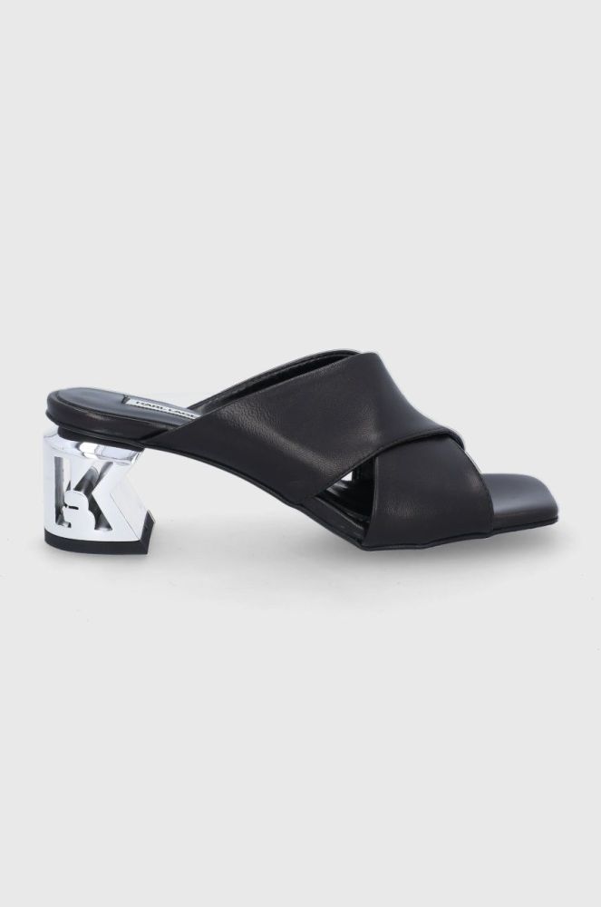 Шкіряні шльопанці Karl Lagerfeld K-blok жіночі колір чорний каблук блок