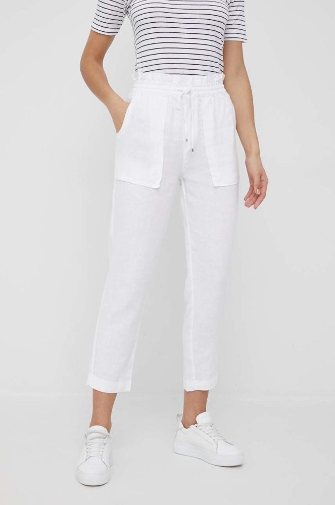 Льняні штани Lauren Ralph Lauren жіночі колір білий широке висока посадка
