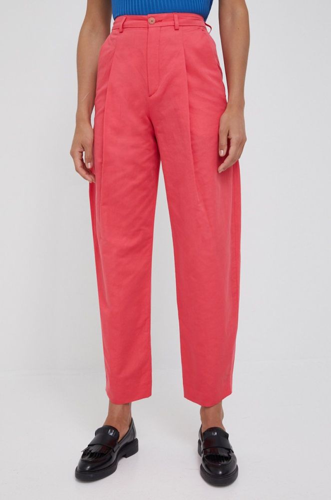 Бавовняні штани Drykorn жіночі колір рожевий широке висока посадка