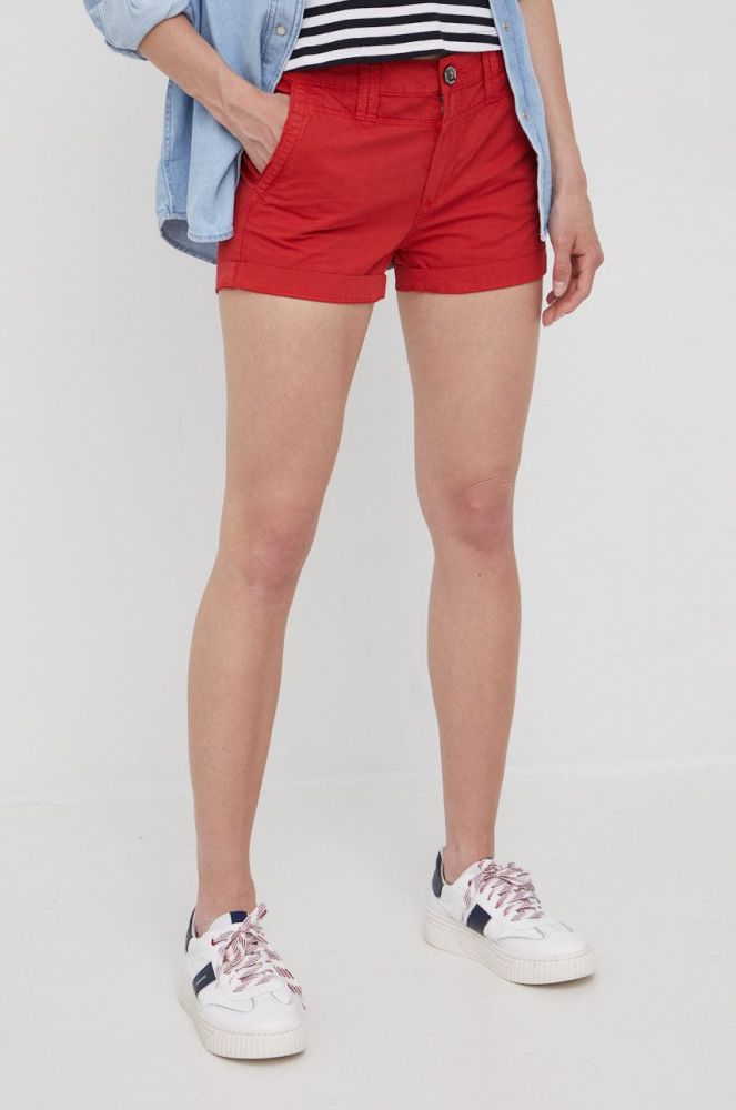 Бавовняні шорти Pepe Jeans Balboa Short жіночі колір червоний однотонні середня посадка