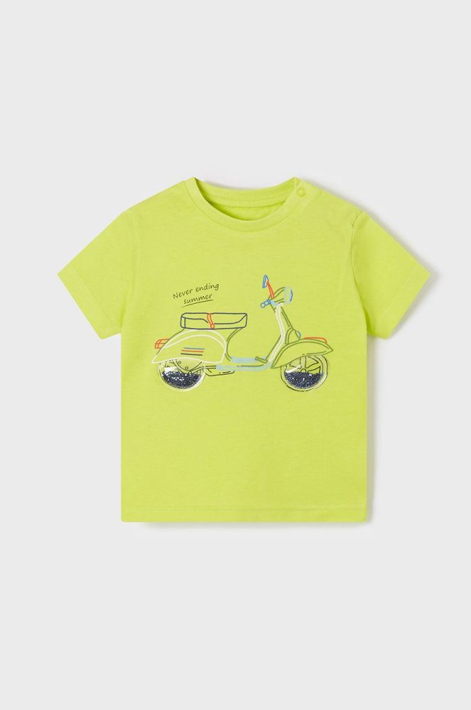 Дитяча бавовняна футболка Mayoral колір зелений з принтом (1983003)