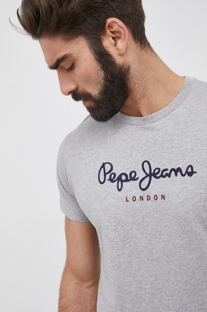Бавовняна футболка Pepe Jeans Eggo колір сірий меланж