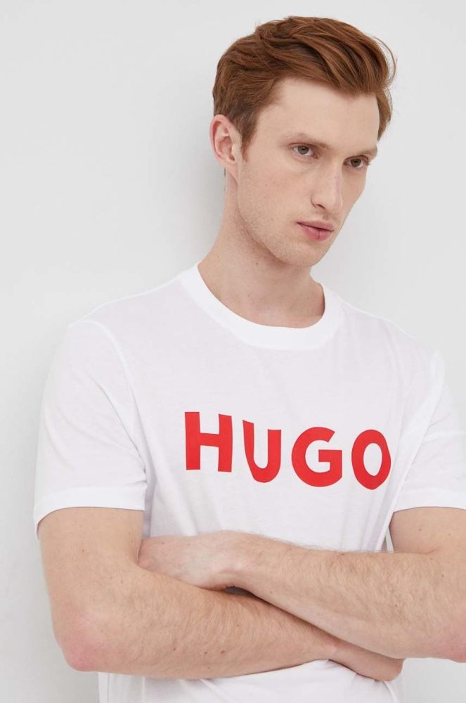 Бавовняна футболка HUGO колір білий з принтом (2248220)