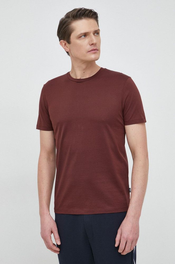 Бавовняна футболка BOSS колір бордовий однотонний