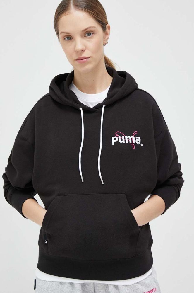 Кофта Puma жіноча колір чорний з капюшоном з принтом (3090190)