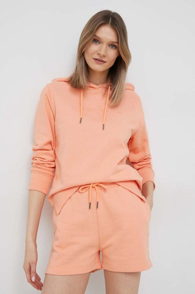 Бавовняна кофта Pepe Jeans Whitney жіноча колір помаранчевий з капюшоном з аплікацією