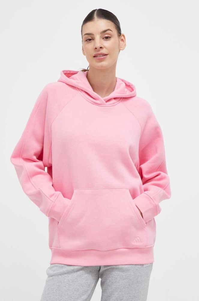 Кофта adidas жіноча колір рожевий з капюшоном однотонна (3257532)