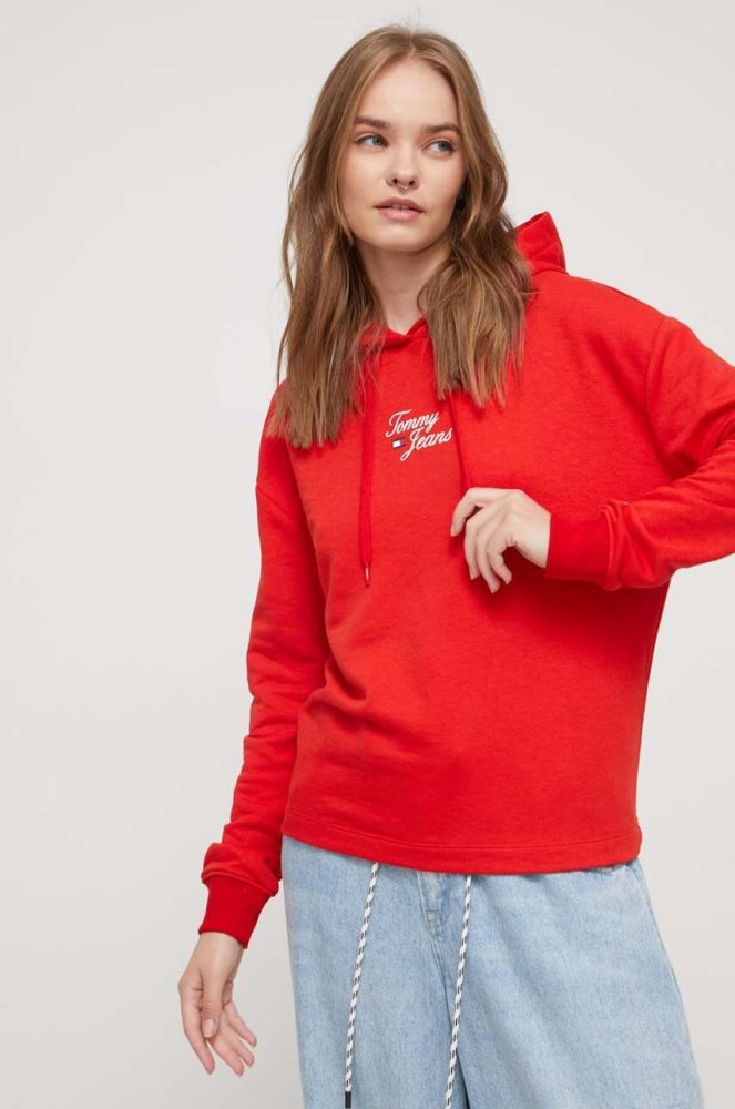 Кофта Tommy Jeans жіноча колір червоний з капюшоном з принтом (3027340)