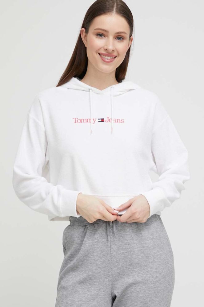 Кофта Tommy Jeans жіноча колір білий з капюшоном з аплікацією (3135703)