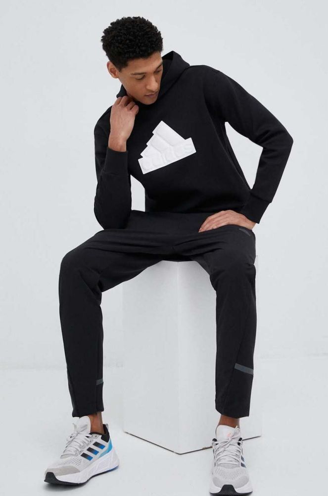 Кофта adidas чоловіча колір чорний з капюшоном з принтом (3112216)