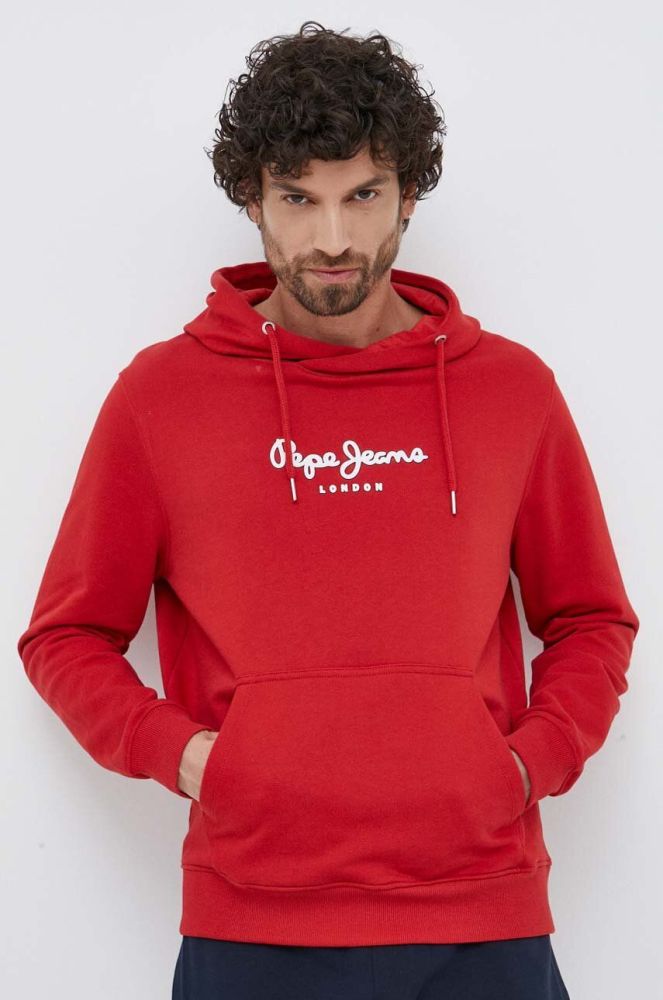 Бавовняна кофта Pepe Jeans Edward Hoodie чоловіча колір червоний з капюшоном з принтом