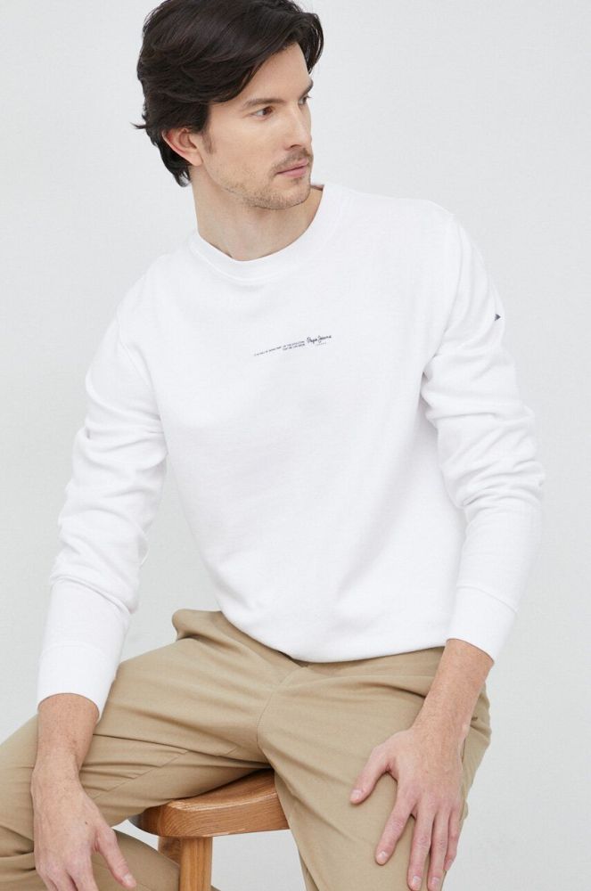 Бавовняна кофта Pepe Jeans чоловіча колір білий однотонна
