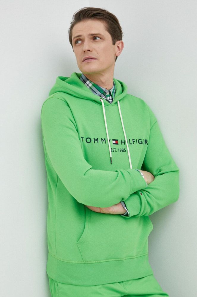 Кофта Tommy Hilfiger чоловіча колір зелений з капюшоном з аплікацією (3027489)