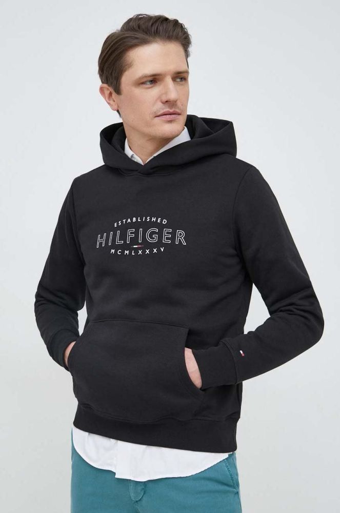 Кофта Tommy Hilfiger чоловіча колір чорний з капюшоном з принтом (3035489)