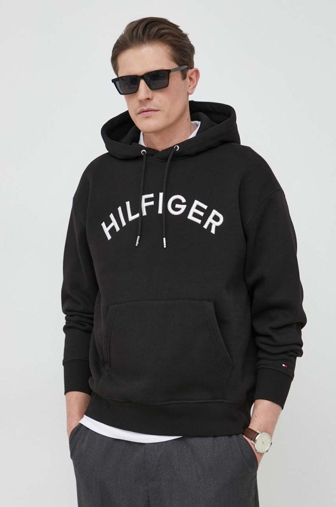 Кофта Tommy Hilfiger чоловіча колір чорний з капюшоном з аплікацією (3027492)