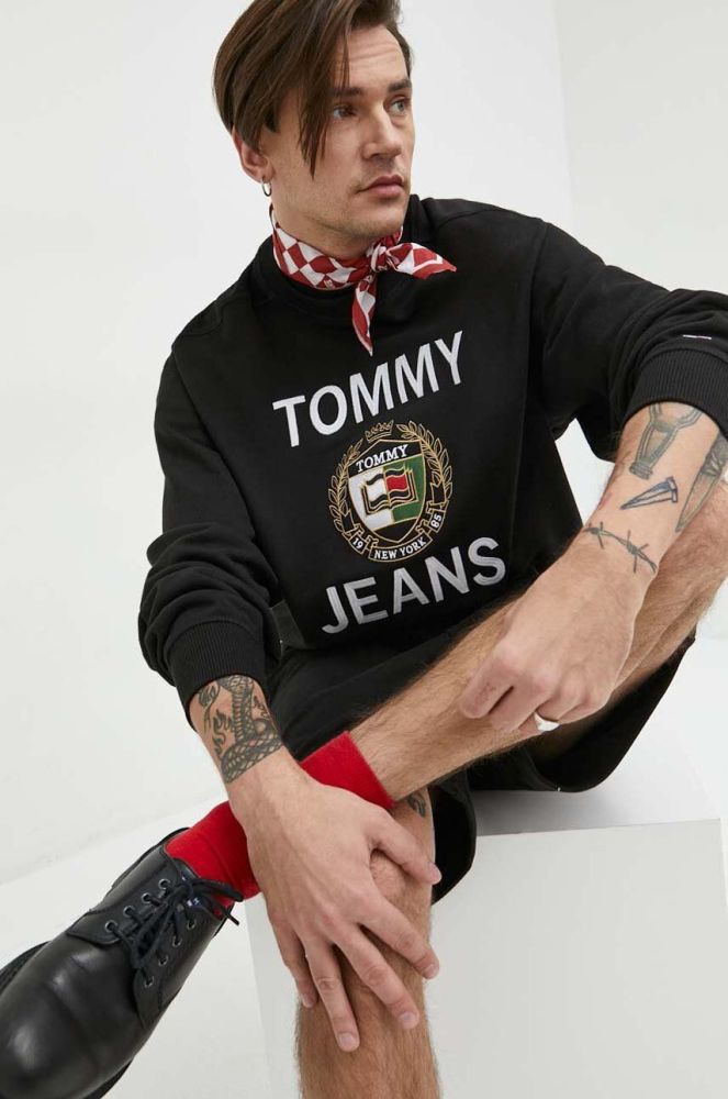 Бавовняна кофта Tommy Jeans чоловіча колір чорний з аплікацією (3013156)