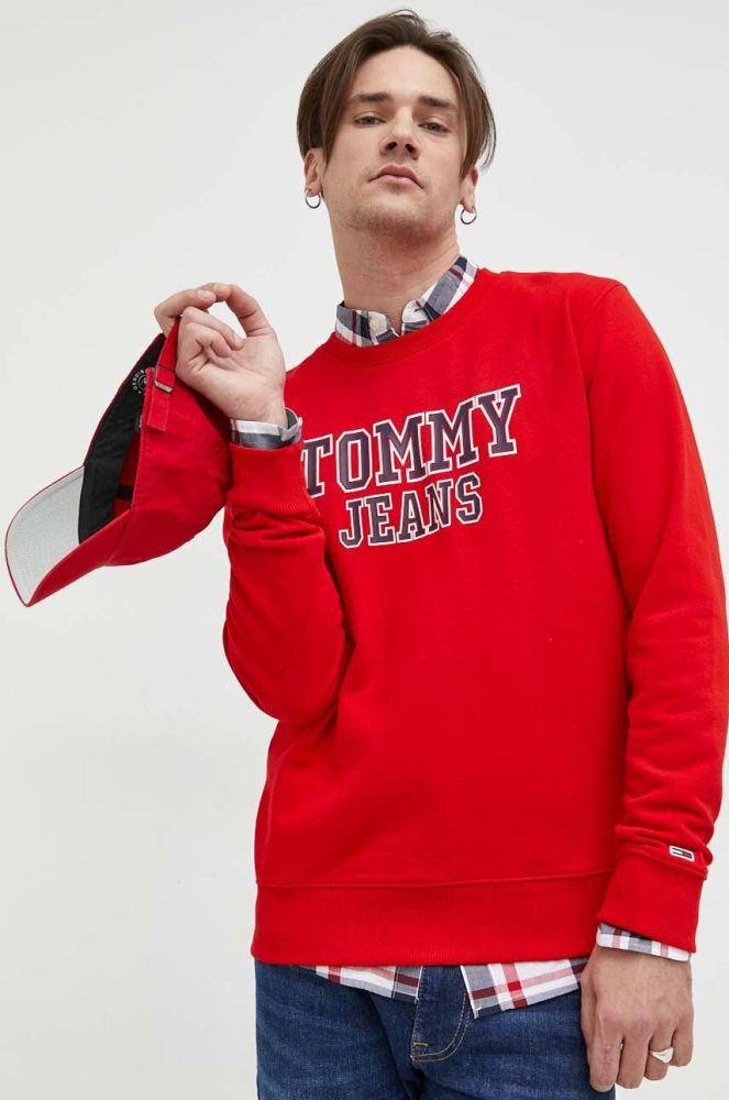 Бавовняна кофта Tommy Jeans чоловіча колір червоний з принтом (3013170)
