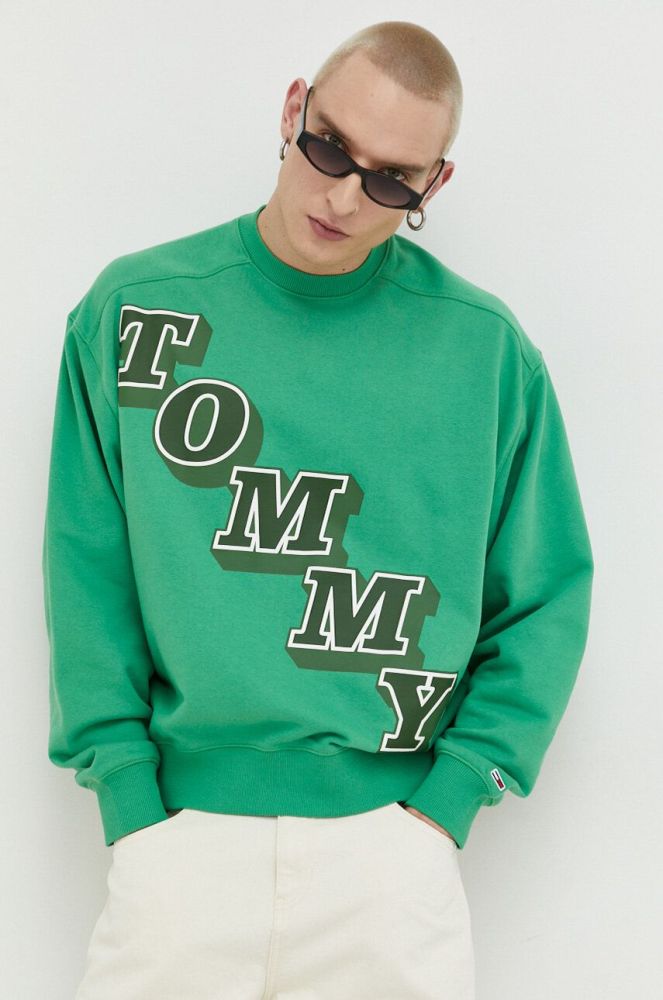 Кофта Tommy Jeans чоловіча колір зелений з принтом