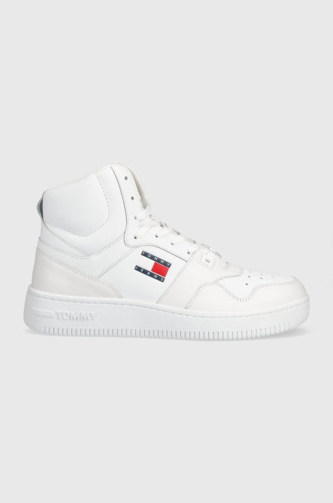 Шкіряні кросівки Tommy Jeans MID CUT BASKET колір білий EM0EM01164