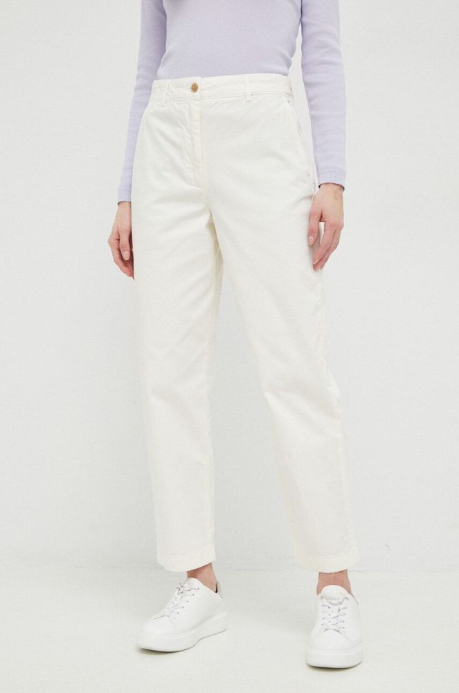 Бавовняні штани Tommy Hilfiger колір білий пряме висока посадка