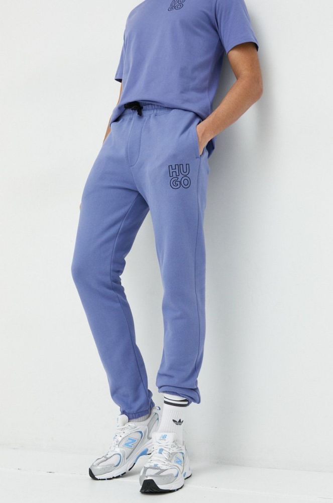 Бавовняні спортивні штани HUGO чоловічі колір фіолетовий однотонні