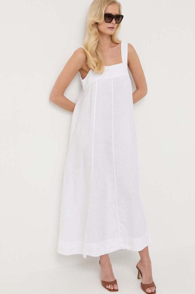 Льняна сукня BOSS колір білий midi розкльошена