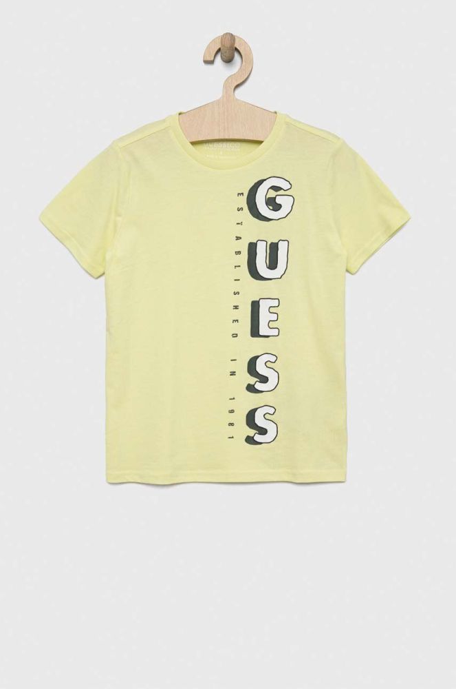 Дитяча бавовняна футболка Guess колір зелений з принтом (3046487)