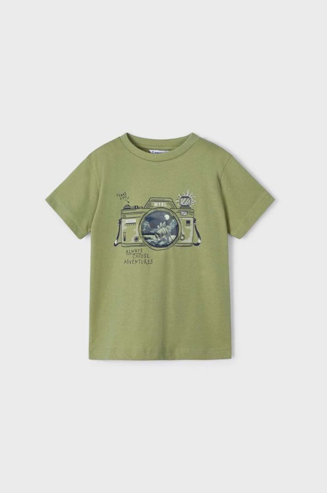 Дитяча бавовняна футболка Mayoral колір зелений з принтом (2936692)