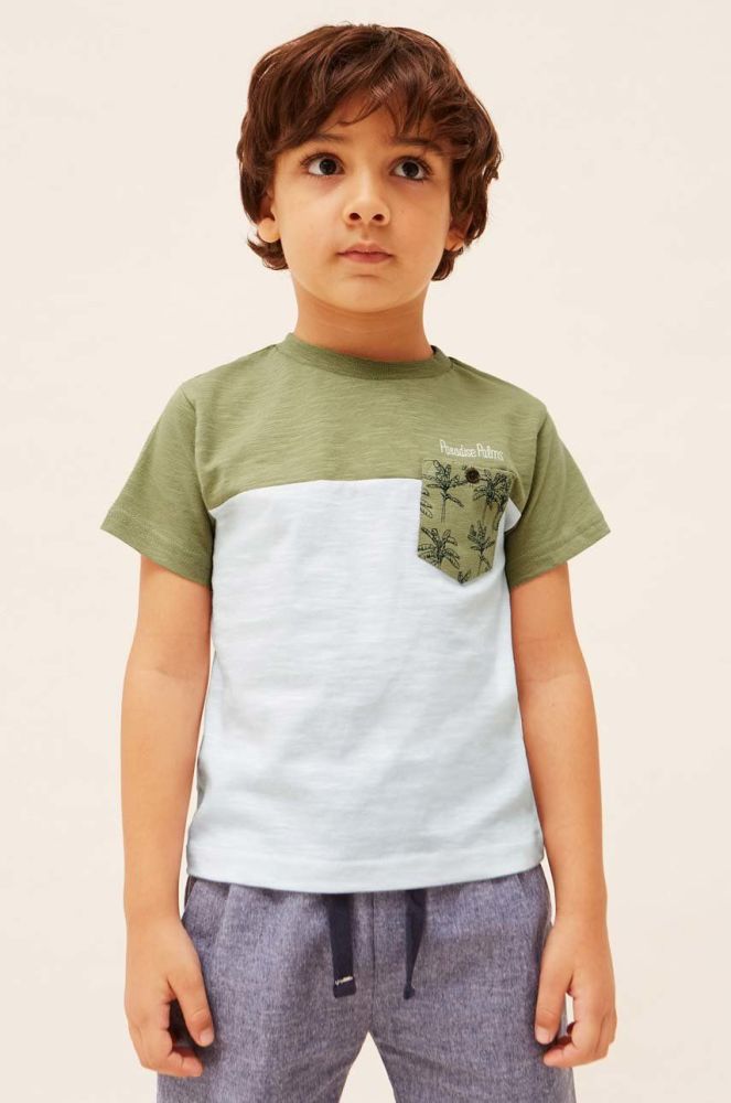 Дитяча бавовняна футболка Mayoral колір зелений з принтом (2936755)