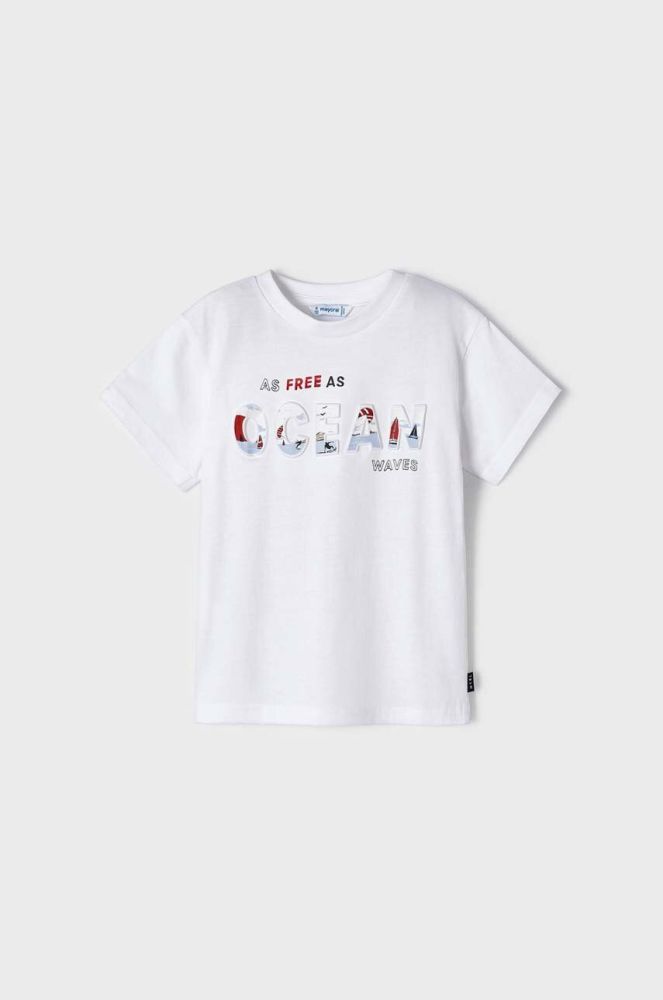 Дитяча бавовняна футболка Mayoral колір білий з принтом (2940531)