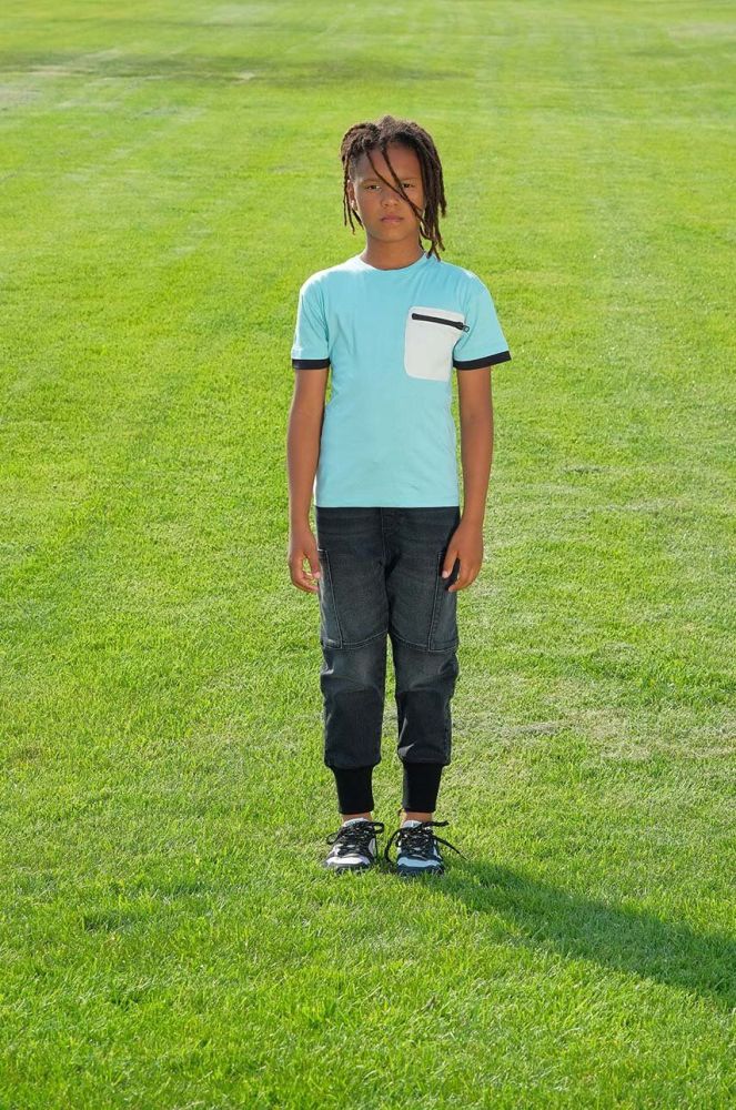 Дитяча бавовняна футболка Sisley колір бірюзовий однотонний