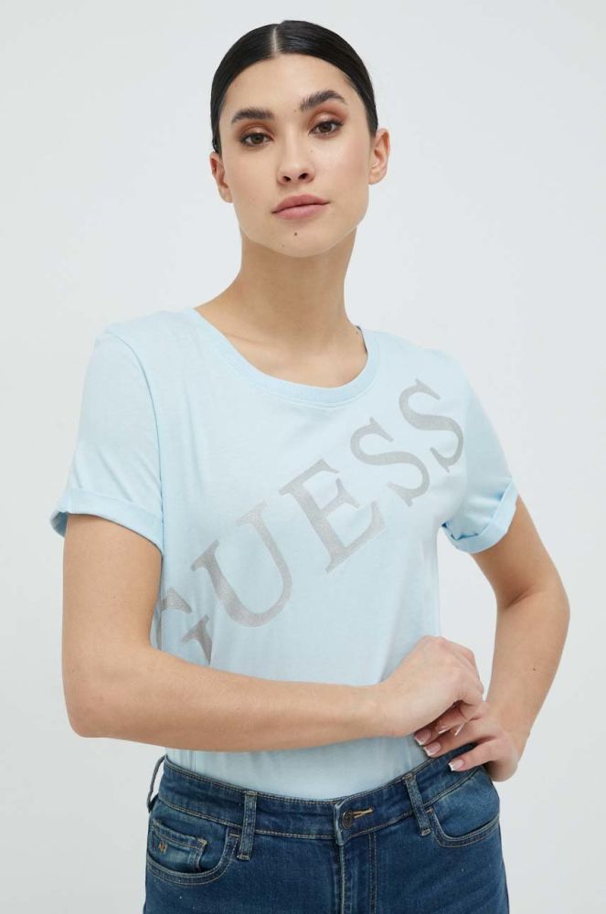 Бавовняна футболка Guess колір блакитний (2948818)