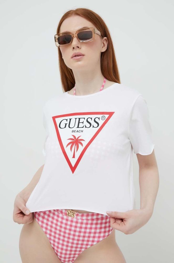 Бавовняна футболка Guess Колір білий колір білий