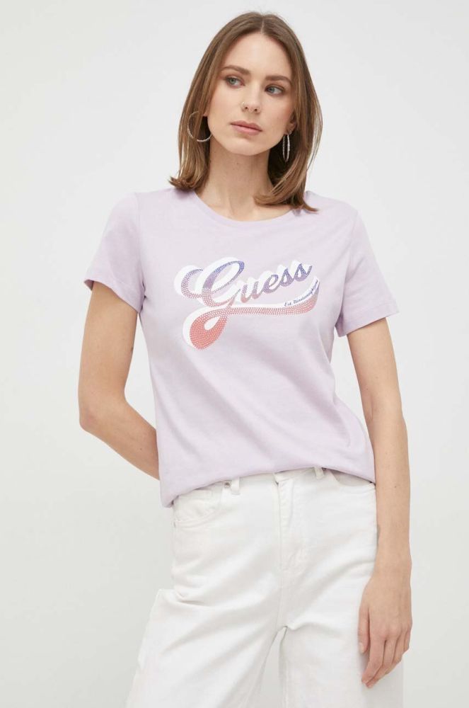 Бавовняна футболка Guess колір фіолетовий (3020698)