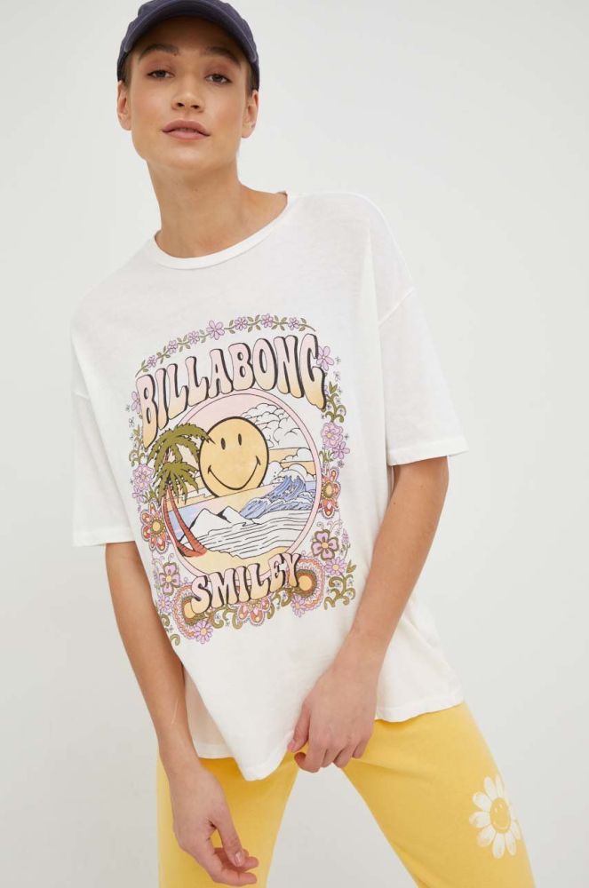 Бавовняна футболка Billabong X SMILEY колір білий