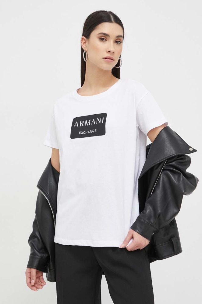 Бавовняна футболка Armani Exchange колір білий (3075814)