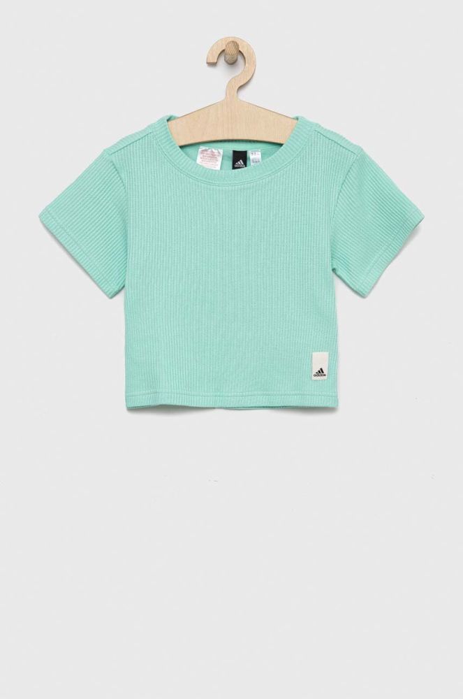 Дитяча бавовняна футболка adidas колір бірюзовий