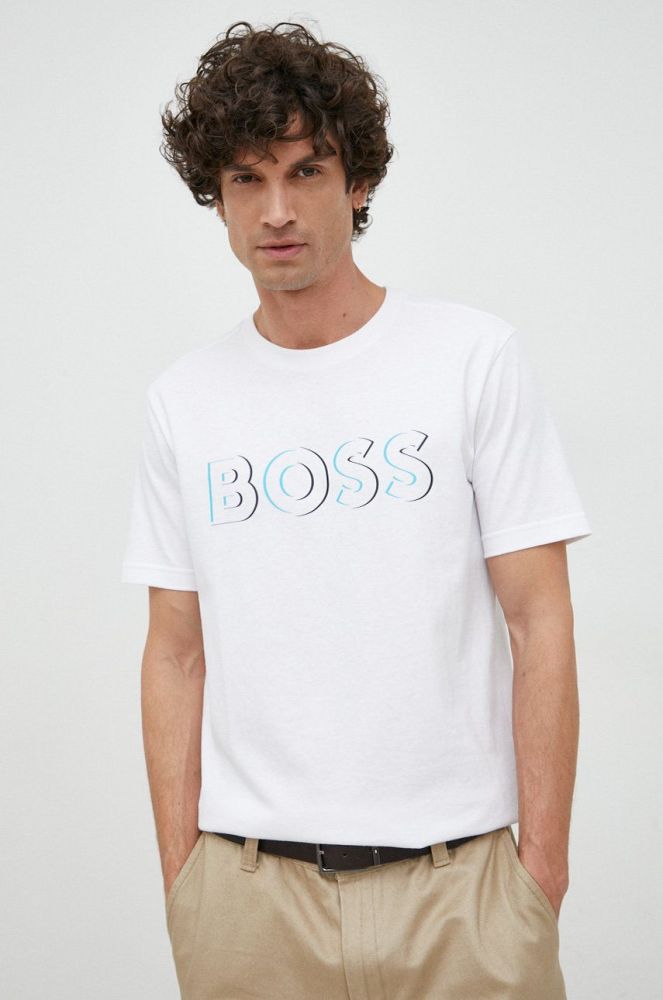 Бавовняна футболка BOSS BOSS GREEN колір білий з принтом (2880926)