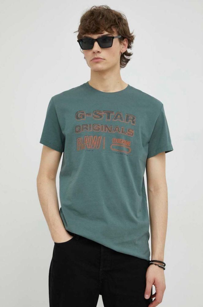 Бавовняна футболка G-Star Raw колір сірий з принтом (2809978)