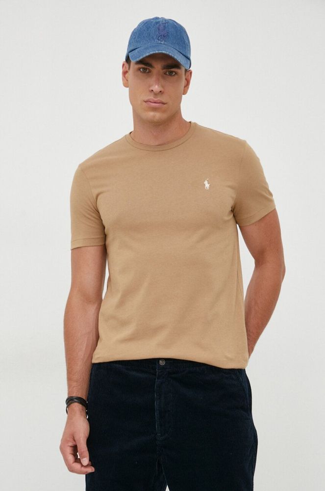 Бавовняна футболка Polo Ralph Lauren колір бежевий однотонний (3448948)