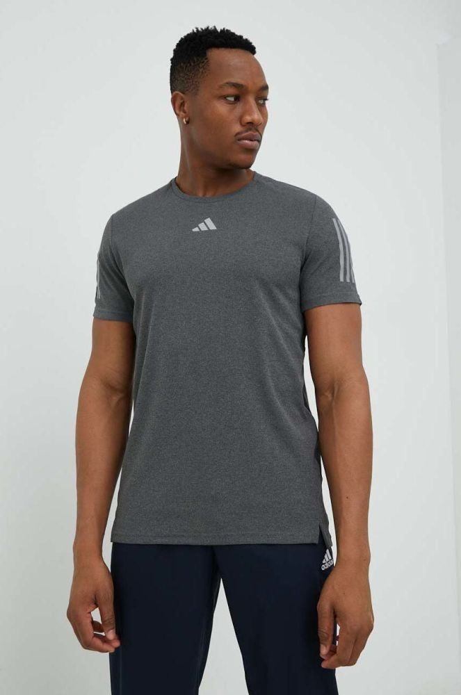 Бігова футболка adidas Performance Own the Run колір сірий з принтом