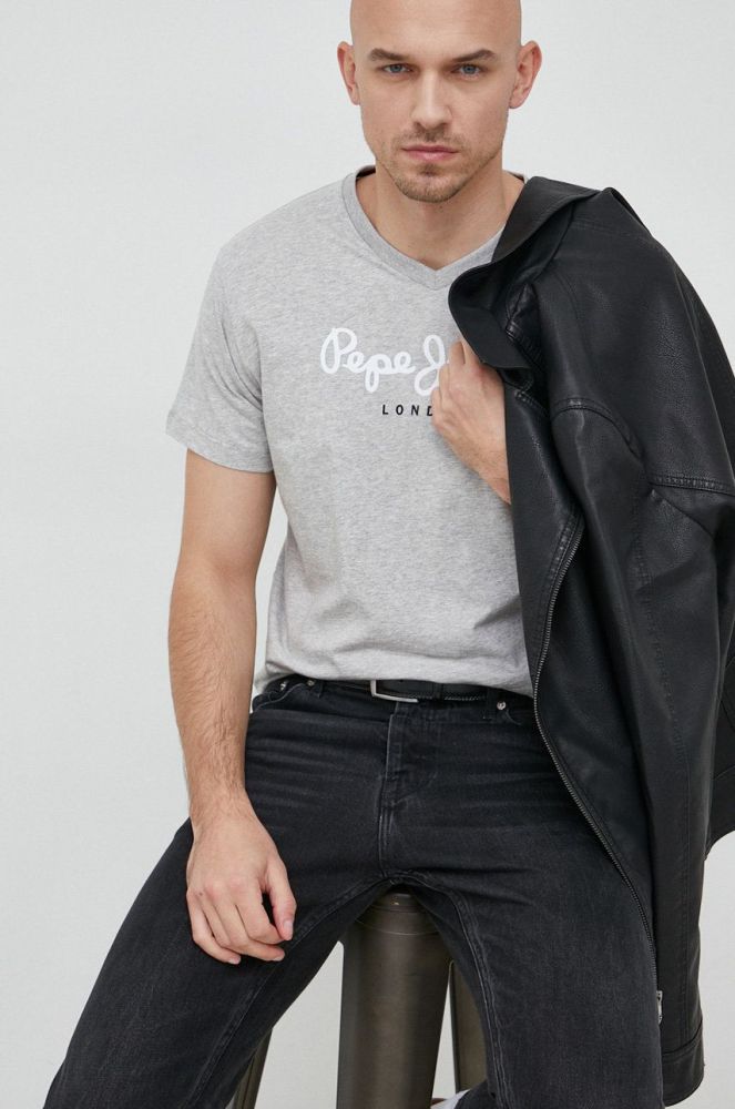 Бавовняна футболка Pepe Jeans Eggo колір сірий з принтом (2967797)