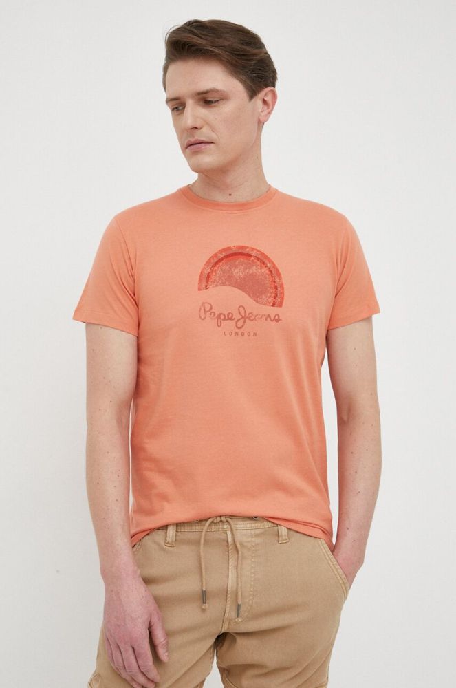 Бавовняна футболка Pepe Jeans Richmond колір помаранчевий з принтом