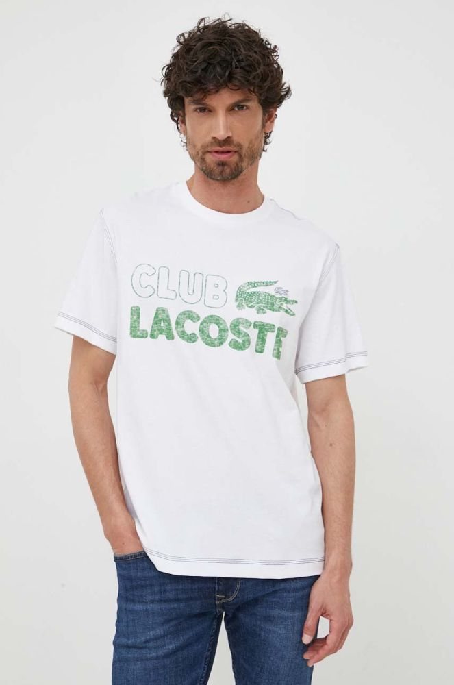Бавовняна футболка Lacoste колір білий візерунок