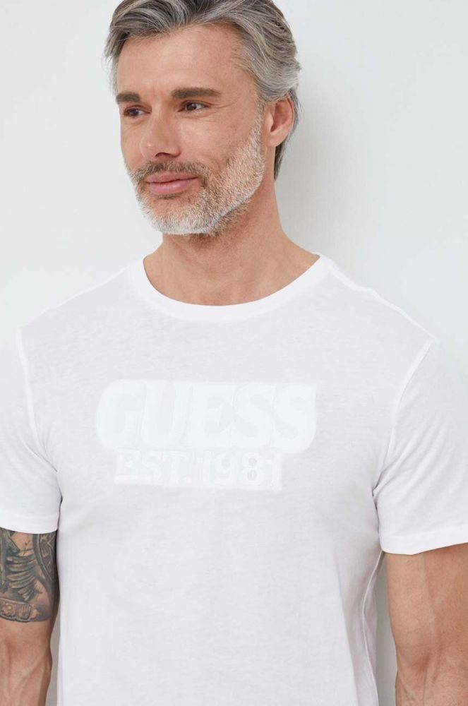 Бавовняна футболка Guess колір білий з аплікацією (2980981)