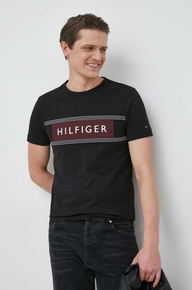 Бавовняна футболка Tommy Hilfiger колір чорний з принтом (3054417)