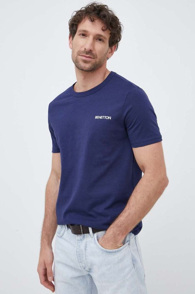 Бавовняна футболка United Colors of Benetton колір синій з принтом (3154707)