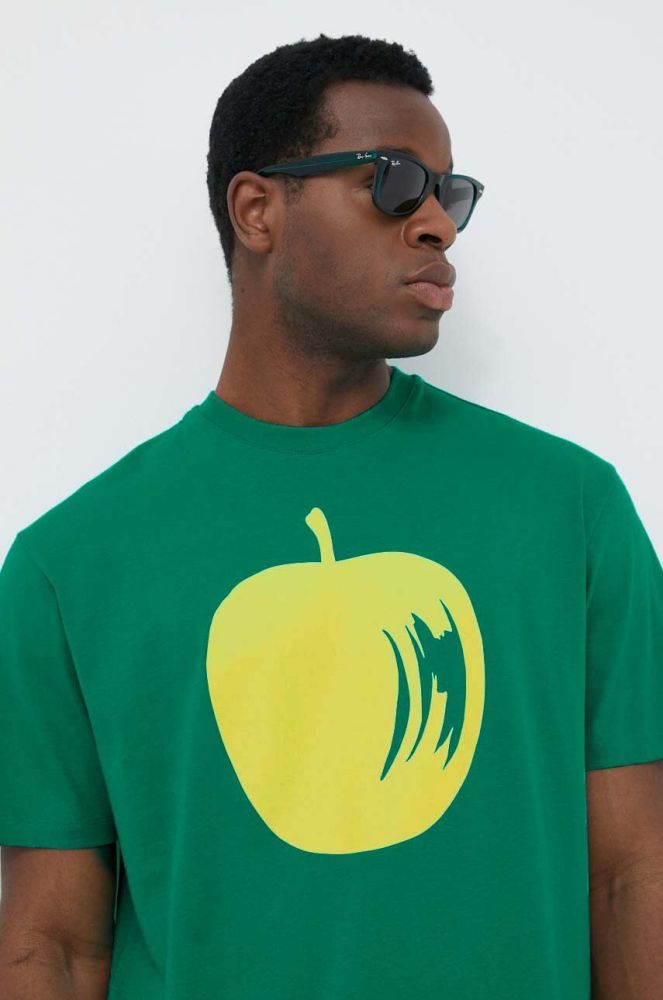Бавовняна футболка United Colors of Benetton колір зелений з принтом (3311241)