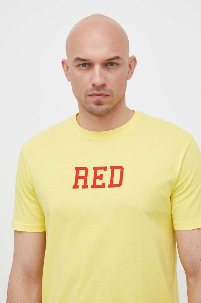 Бавовняна футболка United Colors of Benetton колір жовтий з принтом (3249133)